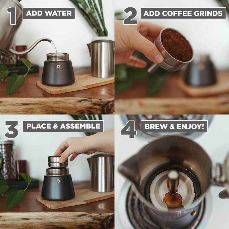 GROSCHE Milano Steel | 6 Espresso Cup | Stovetop Espresso Maker: Stainless Steel Moka Pot for Greca, Induction, Electric & Gas Stoves | Dishwasher Safe Stovetop Espresso Maker Moka Pot - Image 5